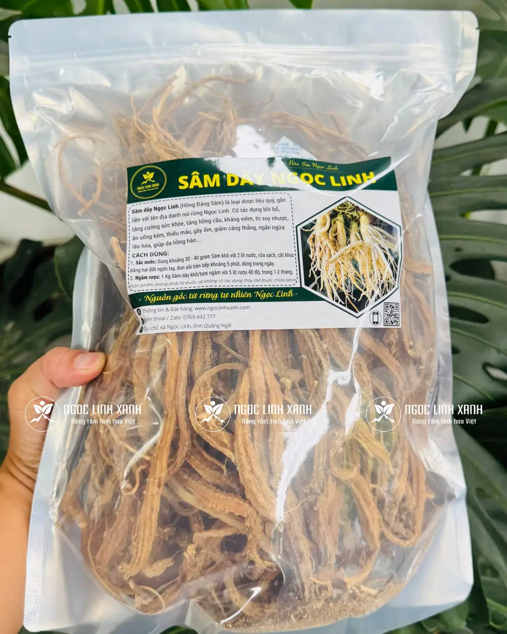 Sâm dây Ngọc Linh khô được sơ chế và làm khô, đóng gói tiện bảo quản và sử dụng.